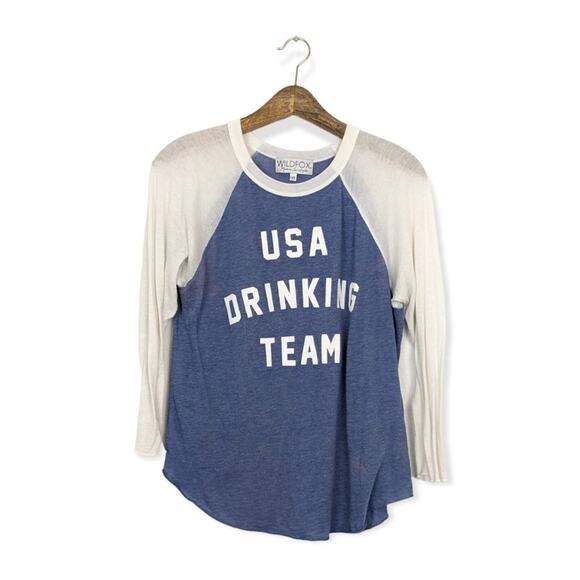 Wildfox Couture Blue 'USA Drinking Team' Graphic Tee Size XS - Picture 1 of 8